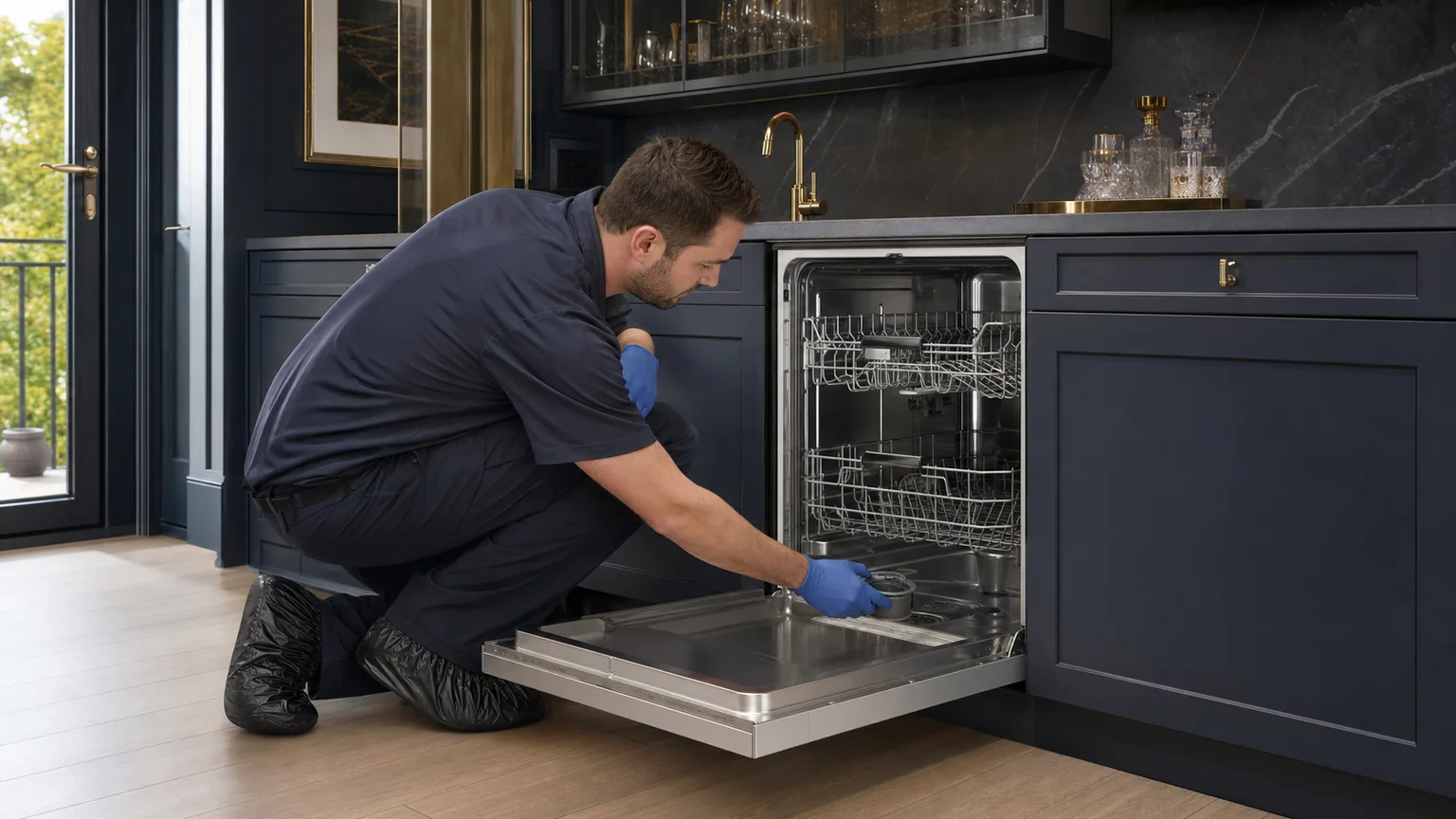 Panel-ready dishwasher diagnostic visit in the service area